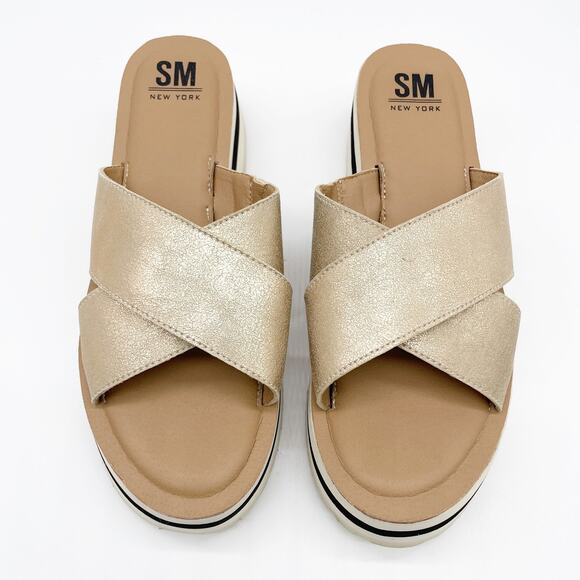 SM New York Womens 9 Lyric Platform Sandal Rose Gold Metallic Criss-Cross - Picture 2 of 10